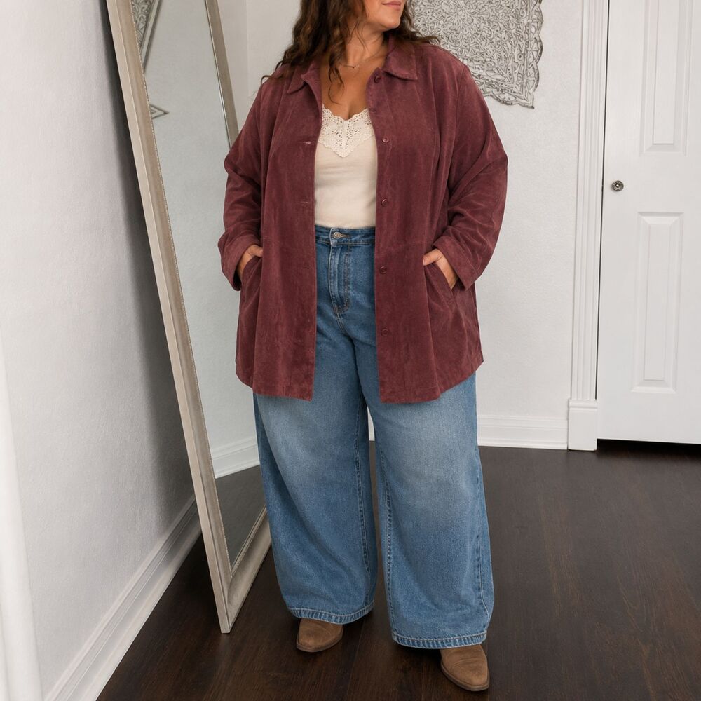 Caslon Early 2000's Burgundy / Berry Purple Red Genuine Leather Suede Jacket 3XL